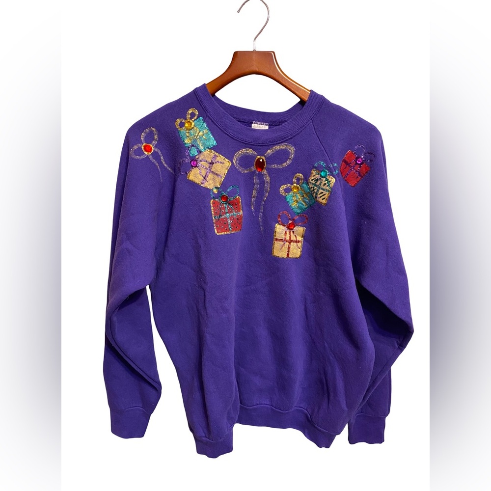 Vintage Fruit of The Loom Crewneck Sweatshirt Holiday Presents Gem Accents XL